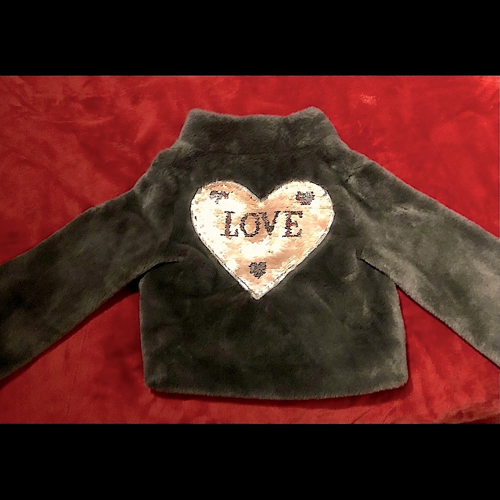 Little Girls Brown Faux Fur Jacket w flip sequins